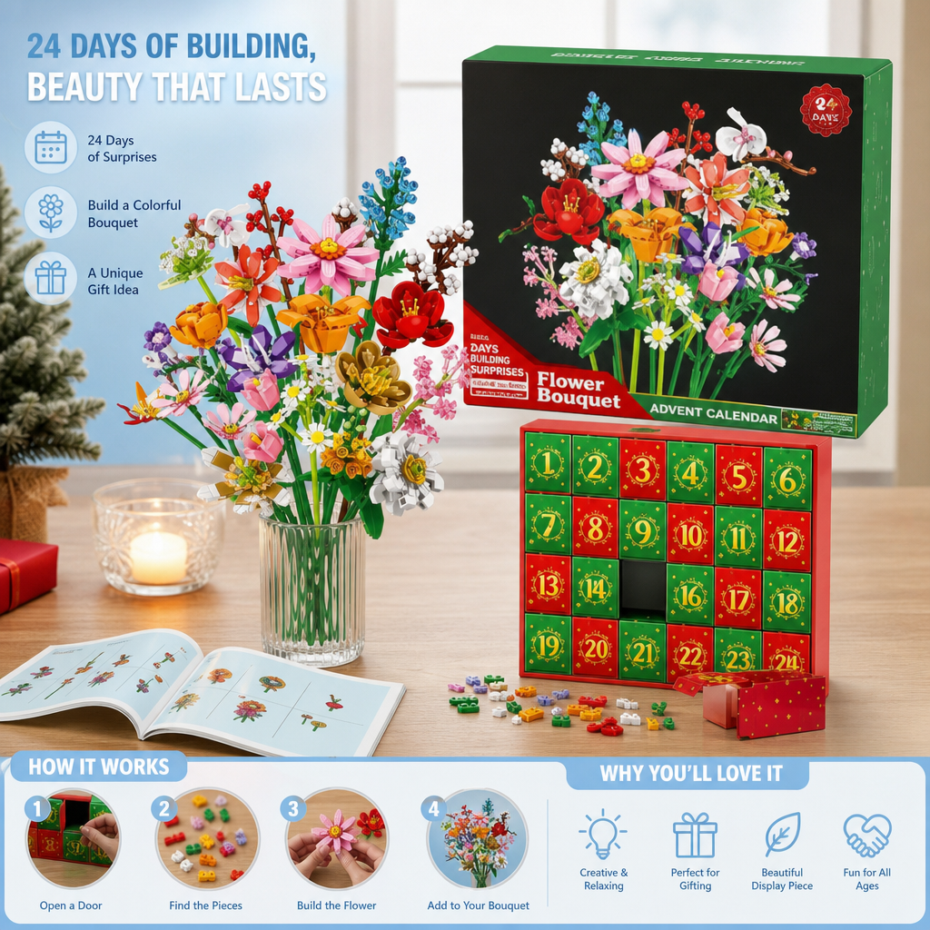 Christmas Building Block Flower Bouquet Advent Calendar