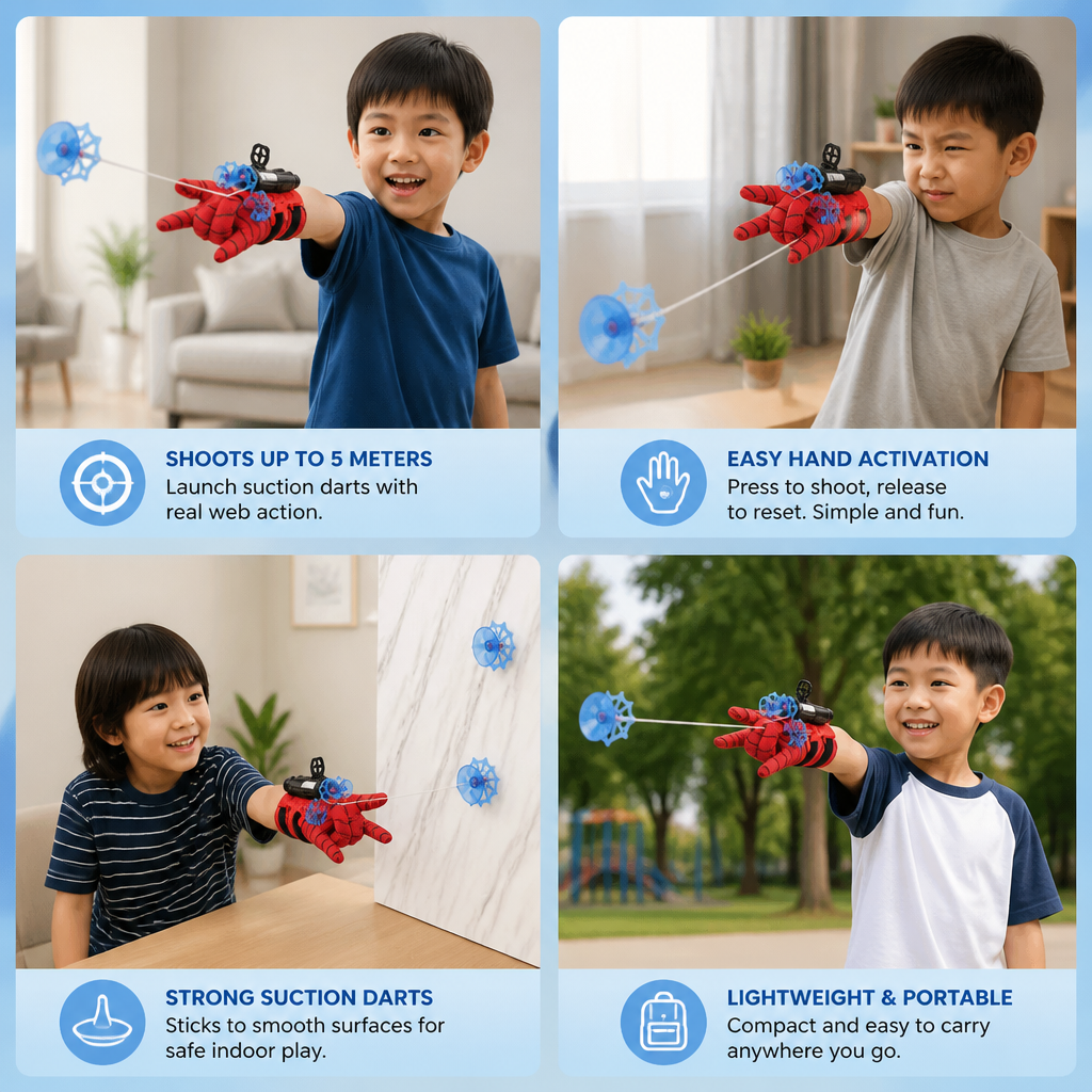 Superhero Web Launcher Glove Set – Wrist String Shooter with Suction Darts