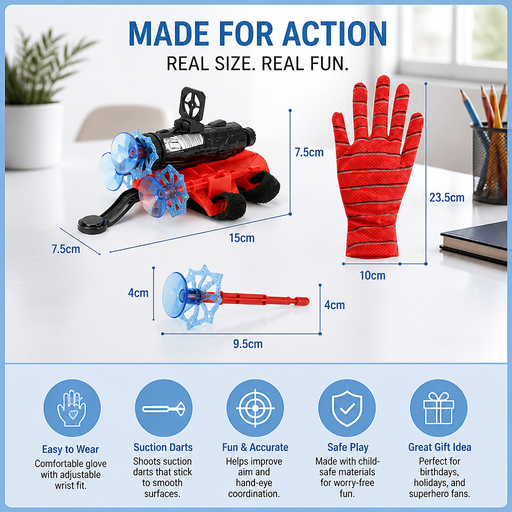 Superhero Web Launcher Glove Set – Wrist String Shooter with Suction Darts