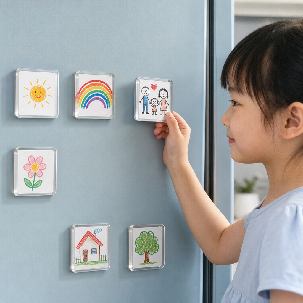Clear Acrylic Magnetic Photo Frames with Adhesive Backing Set of 5