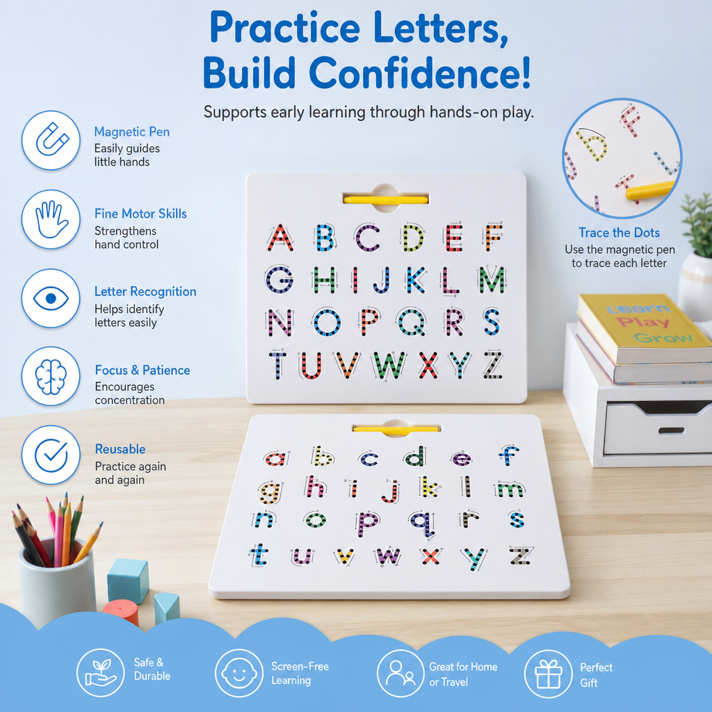 2-in-1 Magnetic Letter Tracing Board for Uppercase & Lowercase Writing Practice
