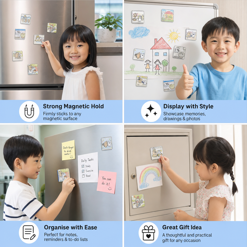Clear Acrylic Magnetic Photo Frames with Adhesive Backing Set of 5