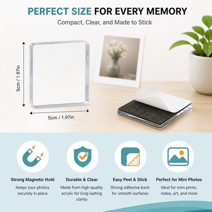 Clear Acrylic Magnetic Photo Frames with Adhesive Backing Set of 5