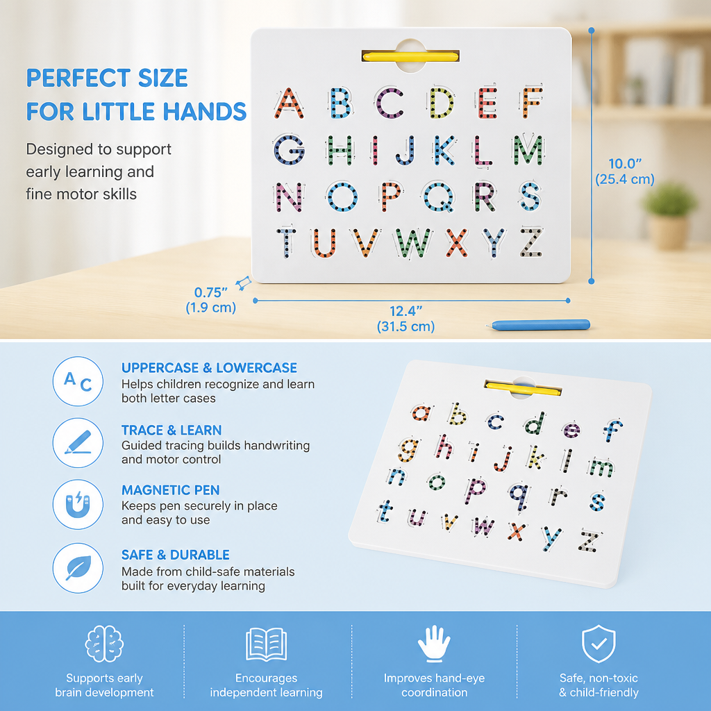 2-in-1 Magnetic Letter Tracing Board for Uppercase & Lowercase Writing Practice