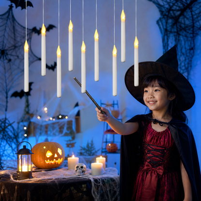 Magic Wand-Controlled Floating LED Candles with Hanging Hooks