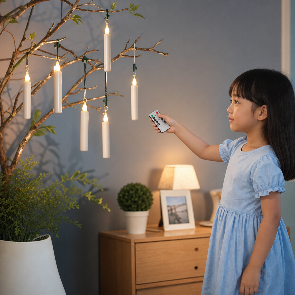 Magic Wand-Controlled Floating LED Candles with Hanging Hooks