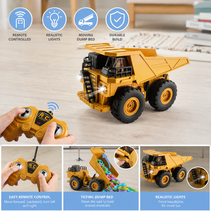 Remote-Controlled Dump Truck with Lights – Construction Vehicle Toy