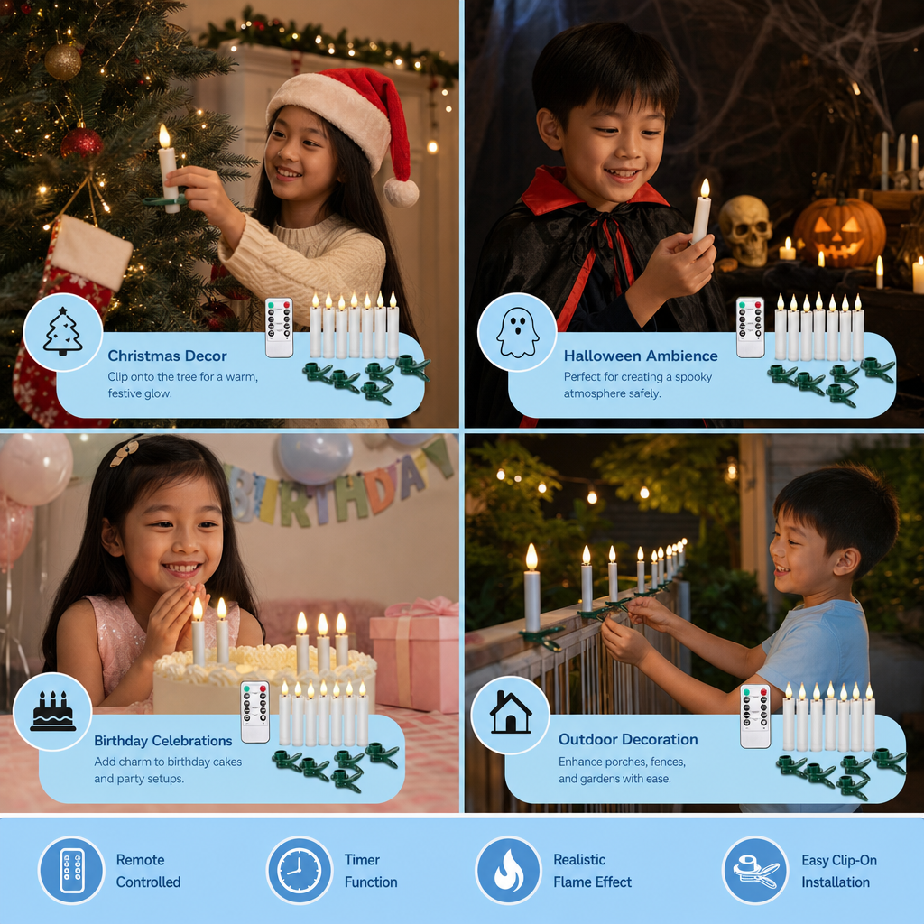 Magic Wand-Controlled Floating LED Candles with Hanging Hooks