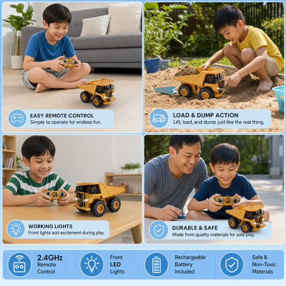 Remote-Controlled Dump Truck with Lights – Construction Vehicle Toy