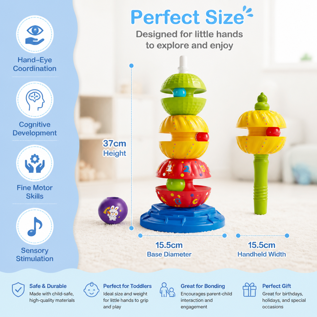 2-in-1 Interactive Rotating Stack & Ball Drop Tower with Rattle for Kids