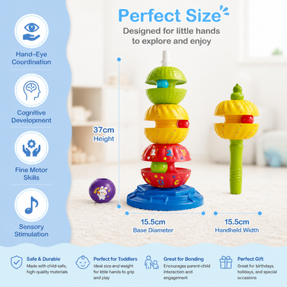 2-in-1 Interactive Rotating Stack & Ball Drop Tower with Rattle for Kids