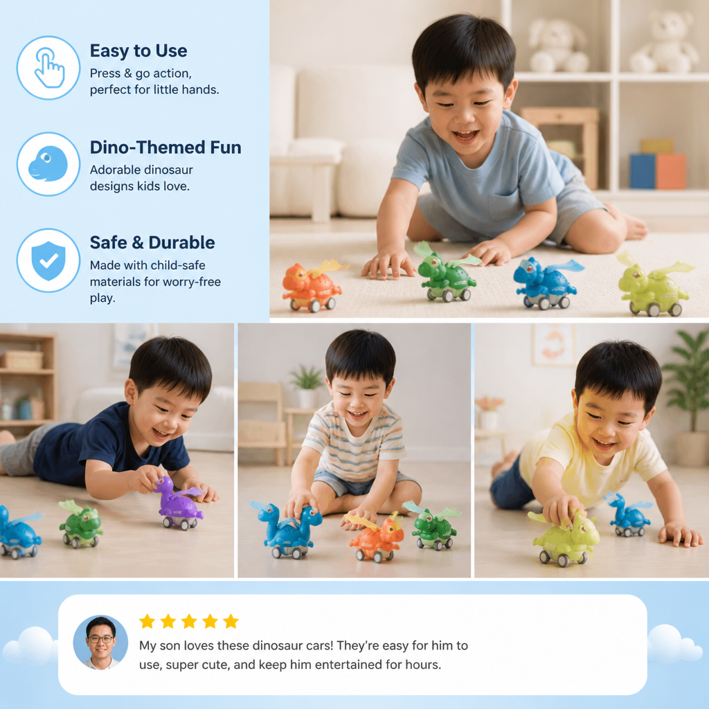 Press & Go Dinosaur Cars – Rolling Dinosaur Toys for Kids