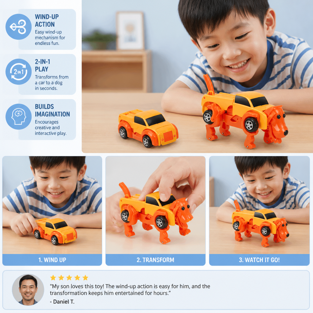 Wind-Up Transforming Animal Car Toy