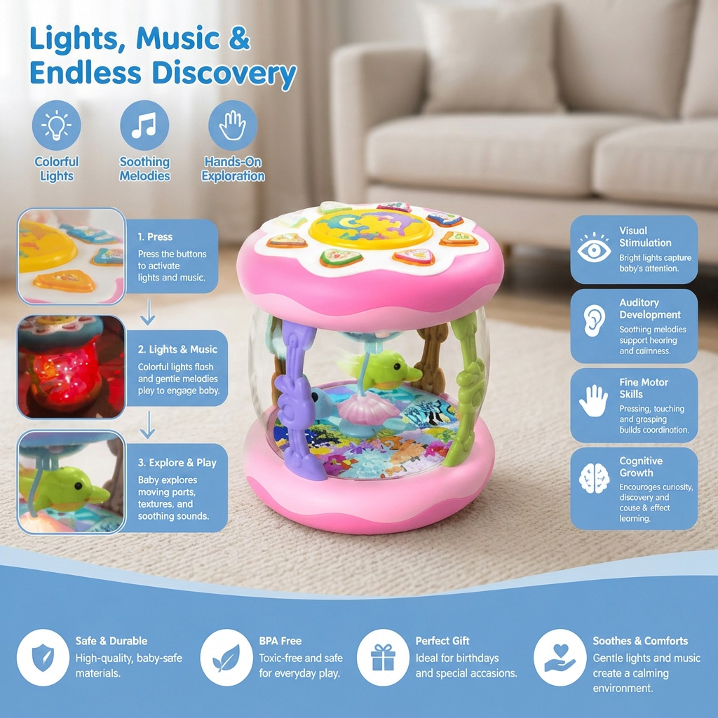 Interactive Musical Toy with Lights – Montessori Sensory & Soothing Lullaby Toy