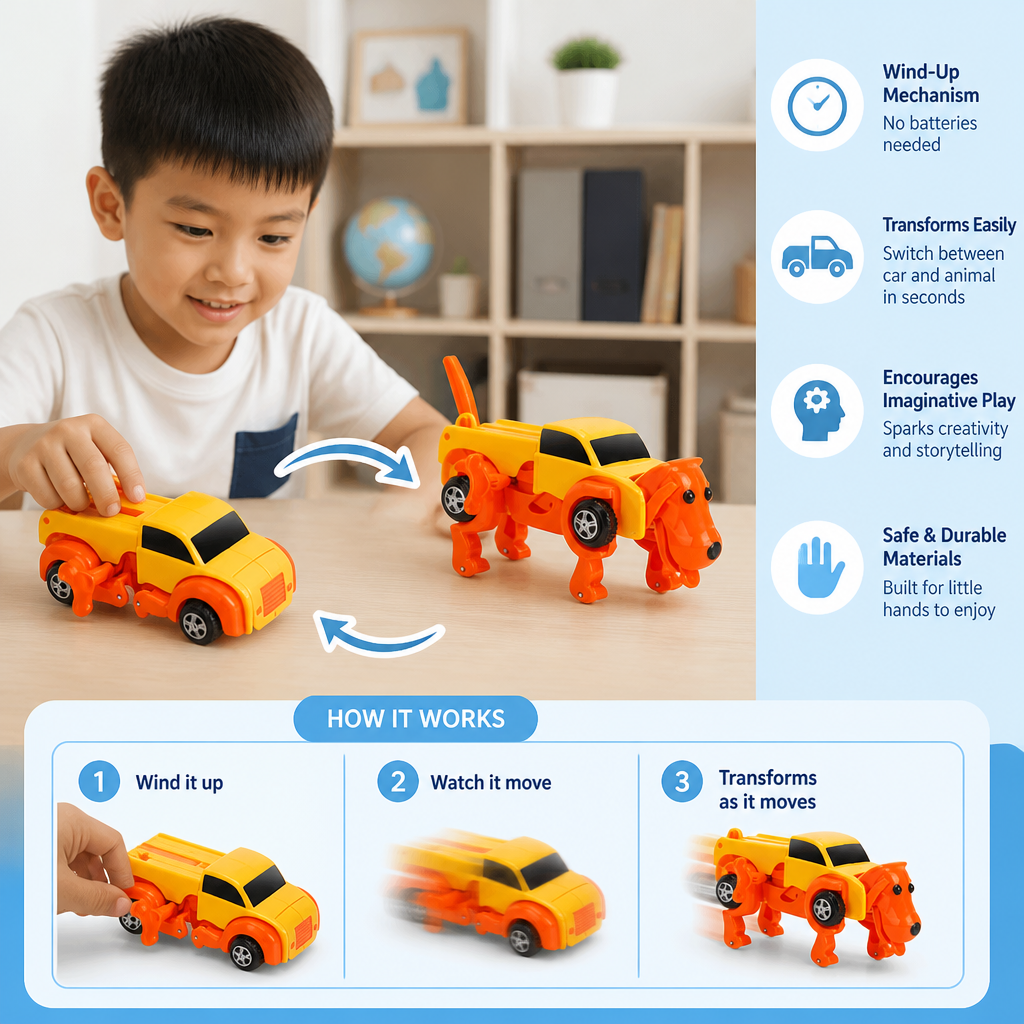 Wind-Up Transforming Animal Car Toy