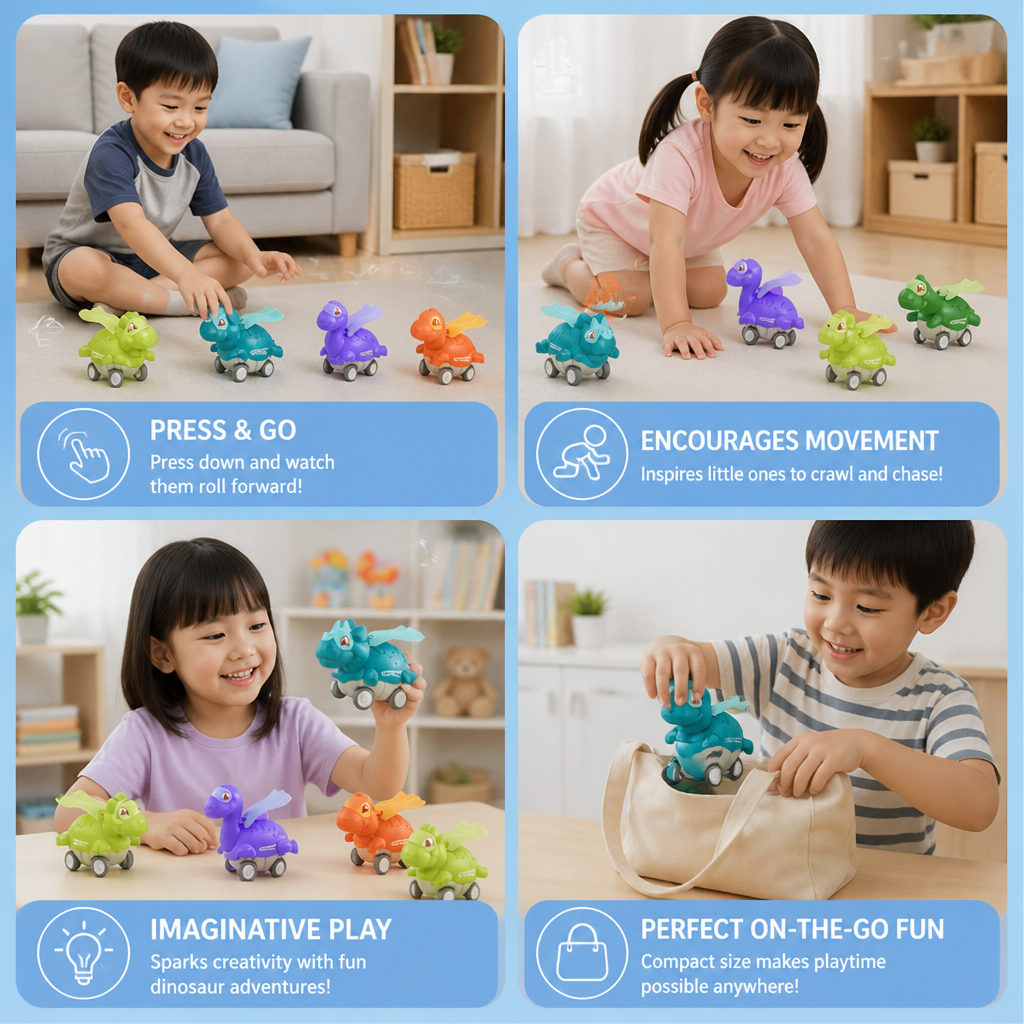 Press & Go Dinosaur Cars – Rolling Dinosaur Toys for Kids