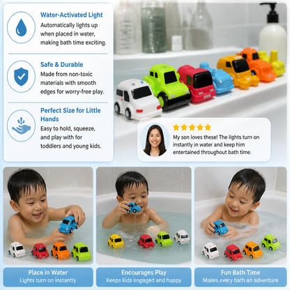 Light-Up Bath Toy Car Set – Water-Activated Baby Bath Toys