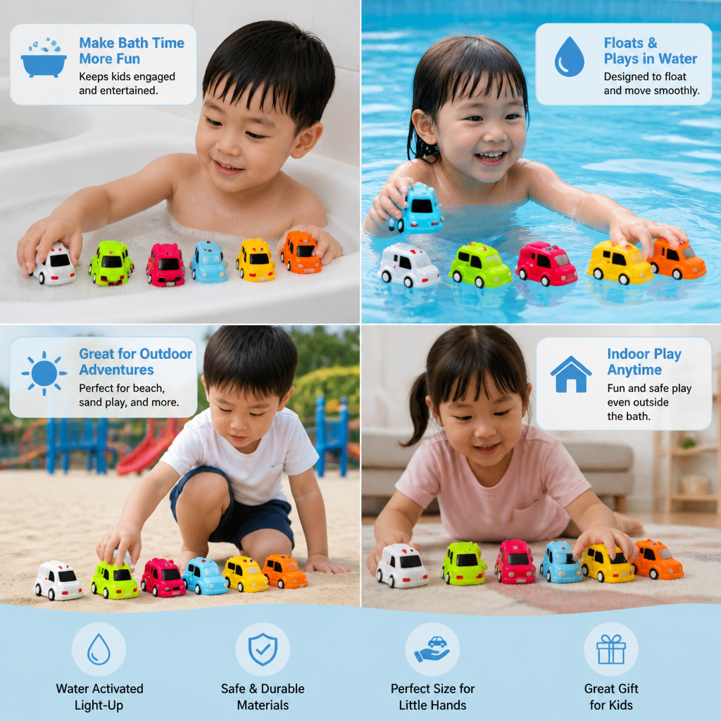 Light-Up Bath Toy Car Set – Water-Activated Baby Bath Toys