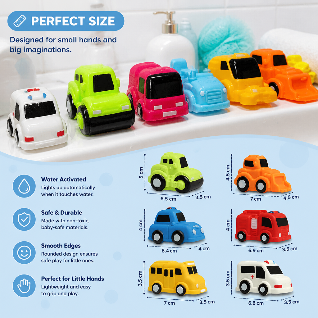 Light-Up Bath Toy Car Set – Water-Activated Baby Bath Toys