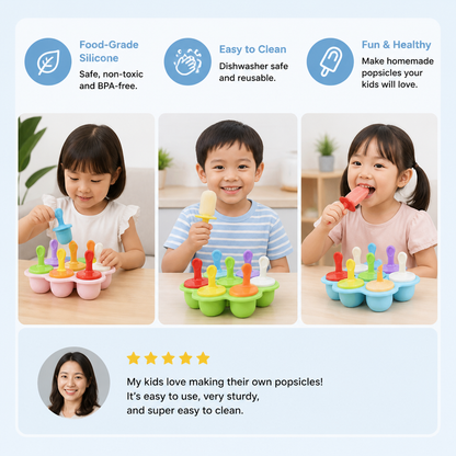 7-Piece Silicone Popsicle Mold – Reusable Ice Pop Maker for Kids