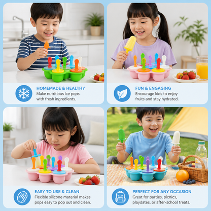 7-Piece Silicone Popsicle Mold – Reusable Ice Pop Maker for Kids