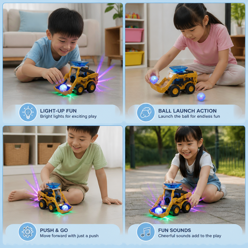 Interactive Light-Up Construction Bulldozer with Ball Launcher for Kids