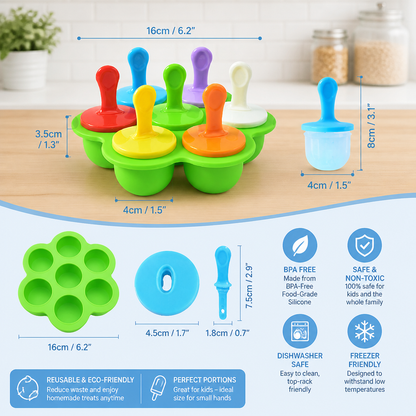 7-Piece Silicone Popsicle Mold – Reusable Ice Pop Maker for Kids
