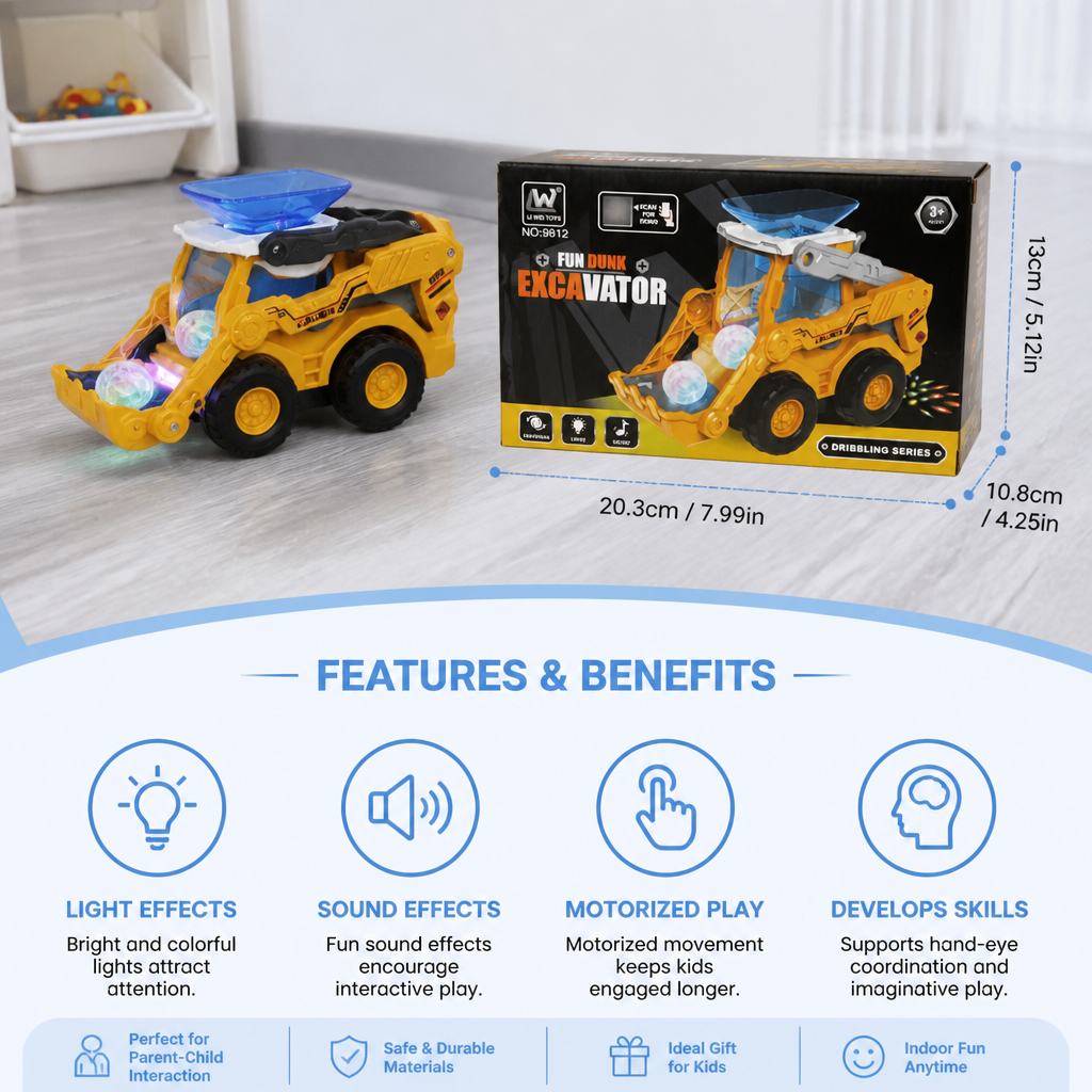 Interactive Light-Up Construction Bulldozer with Ball Launcher for Kids