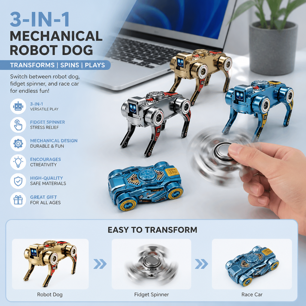 3-in-1 Mechanical Robot Dog Fidget Spinner Toy