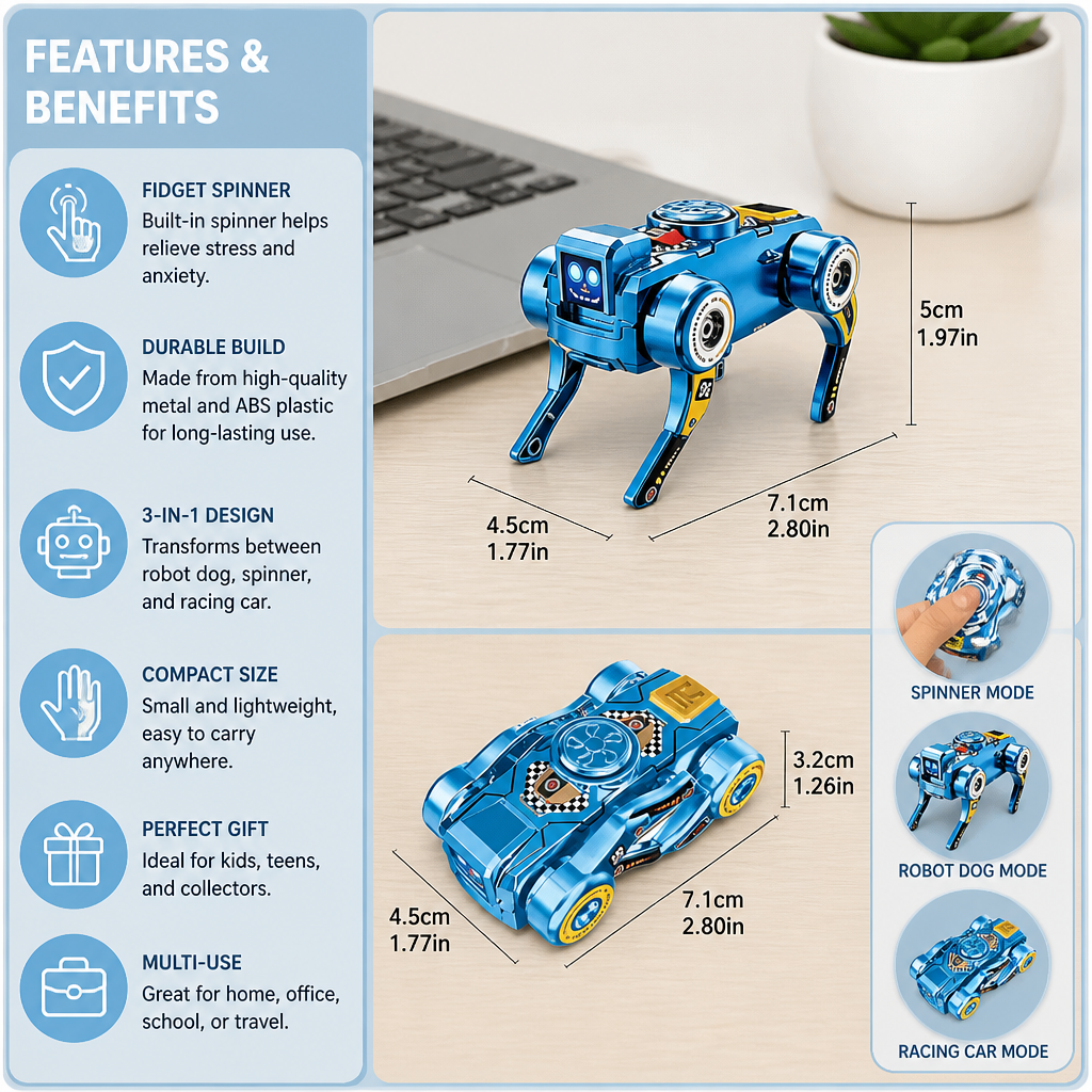 3-in-1 Mechanical Robot Dog Fidget Spinner Toy