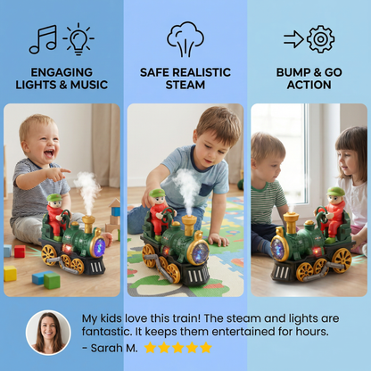 Cute Steam Train Toy with Lights, Music & Realistic Steam Effect