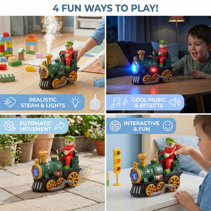 Cute Steam Train Toy with Lights, Music & Realistic Steam Effect