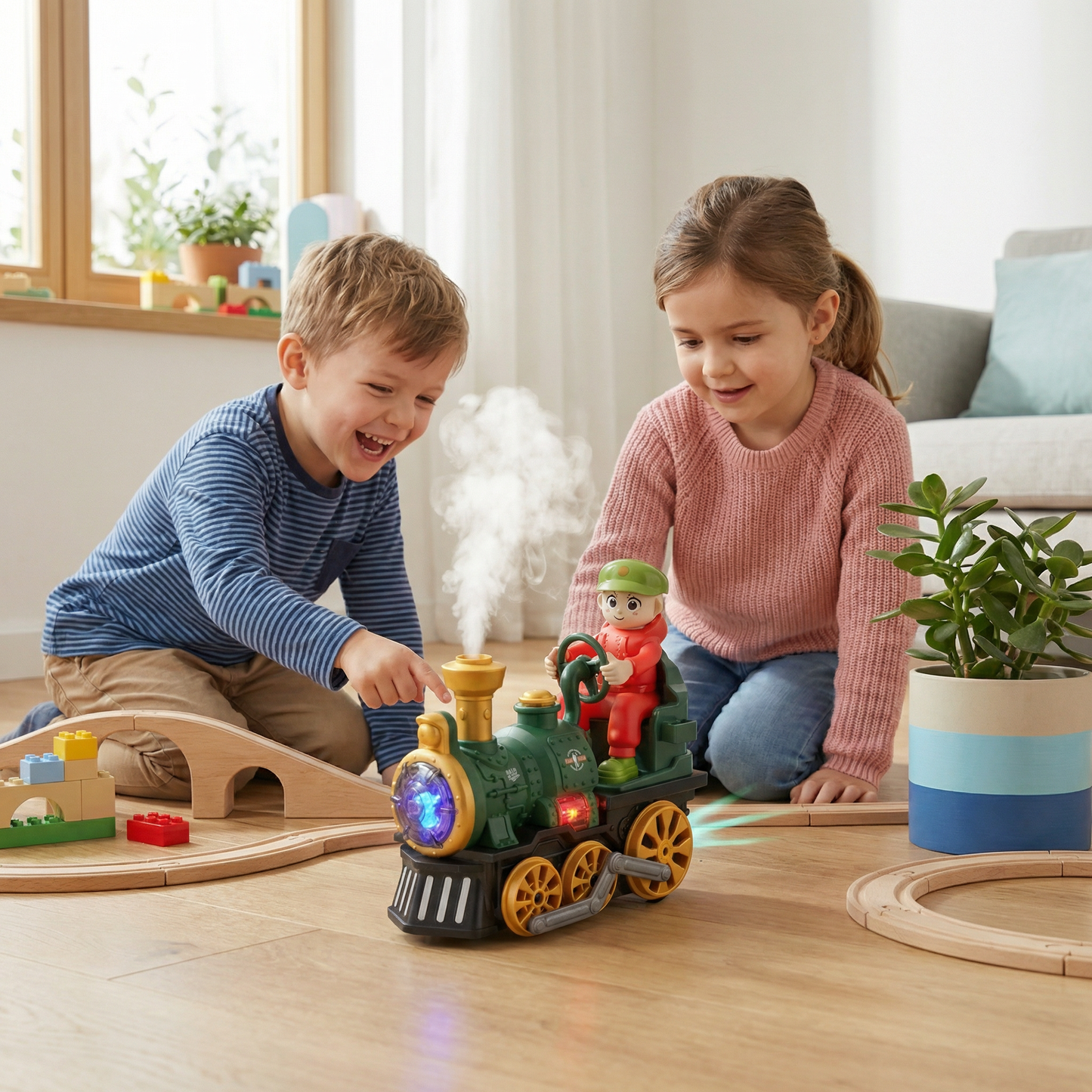 Cute Steam Train Toy with Lights, Music & Realistic Steam Effect