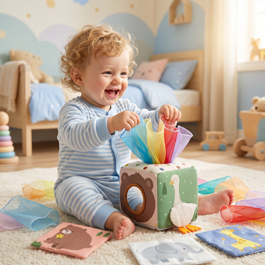 Montessori Baby Sensory Tissue Box – Soft Crinkle & Touch Activity Toy