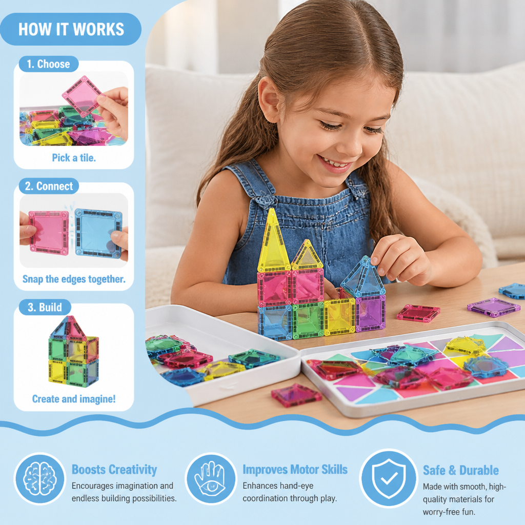 Compact Magnetic Tiles – 40-Piece Montessori Travel Set