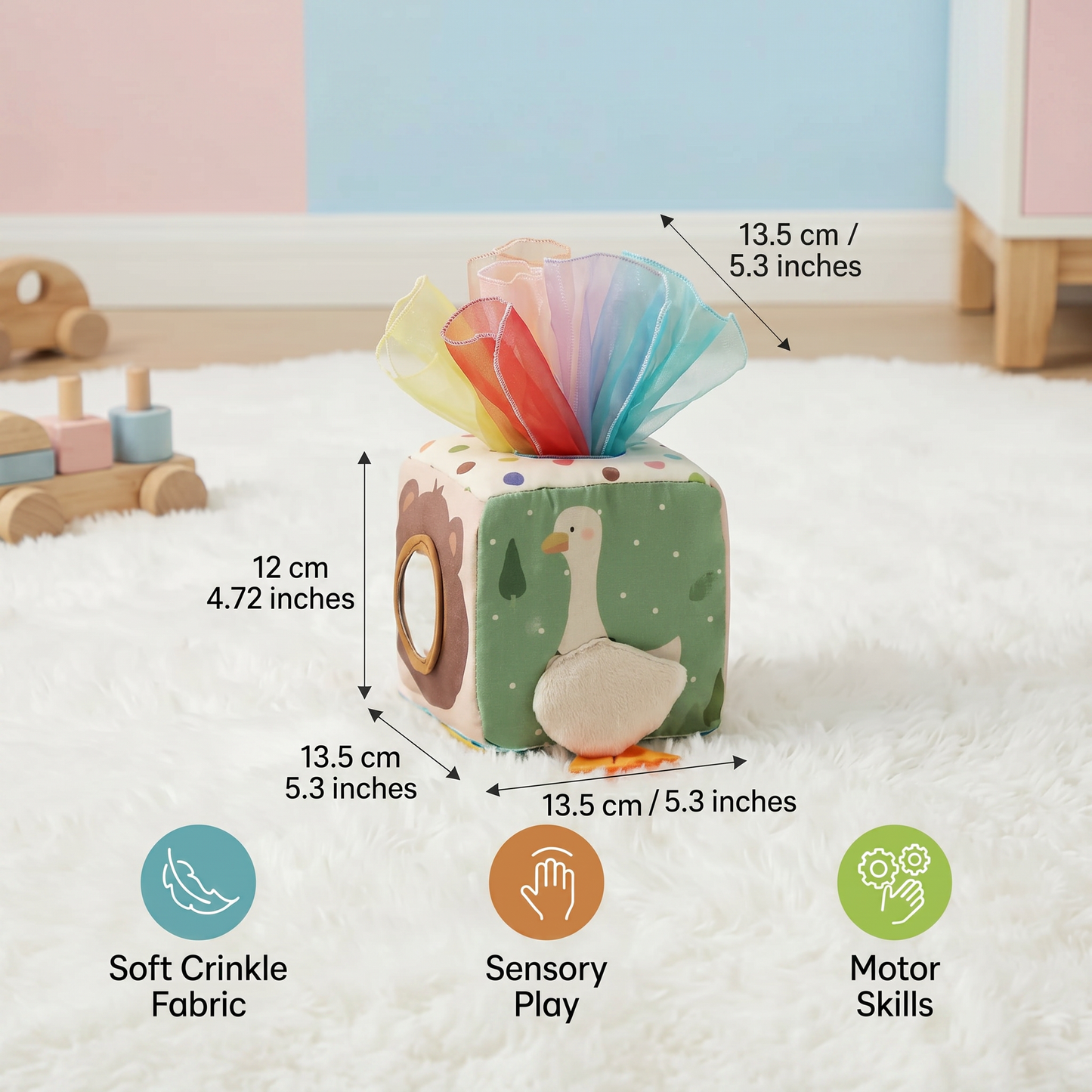 Montessori Baby Sensory Tissue Box – Soft Crinkle & Touch Activity Toy