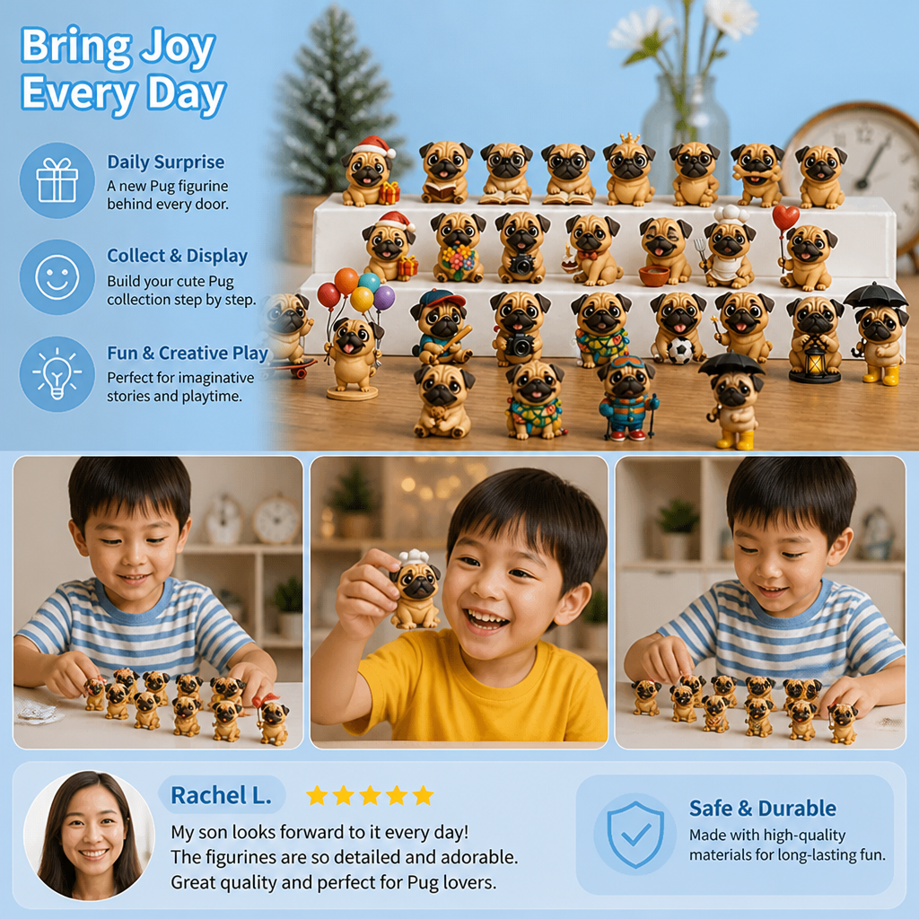 24-Day Pug Advent Calendar with Surprise Figurines