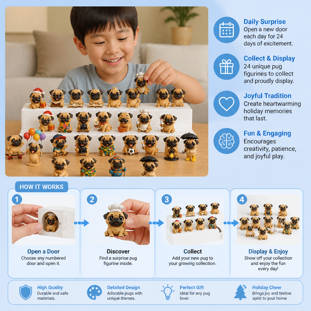 24-Day Pug Advent Calendar with Surprise Figurines