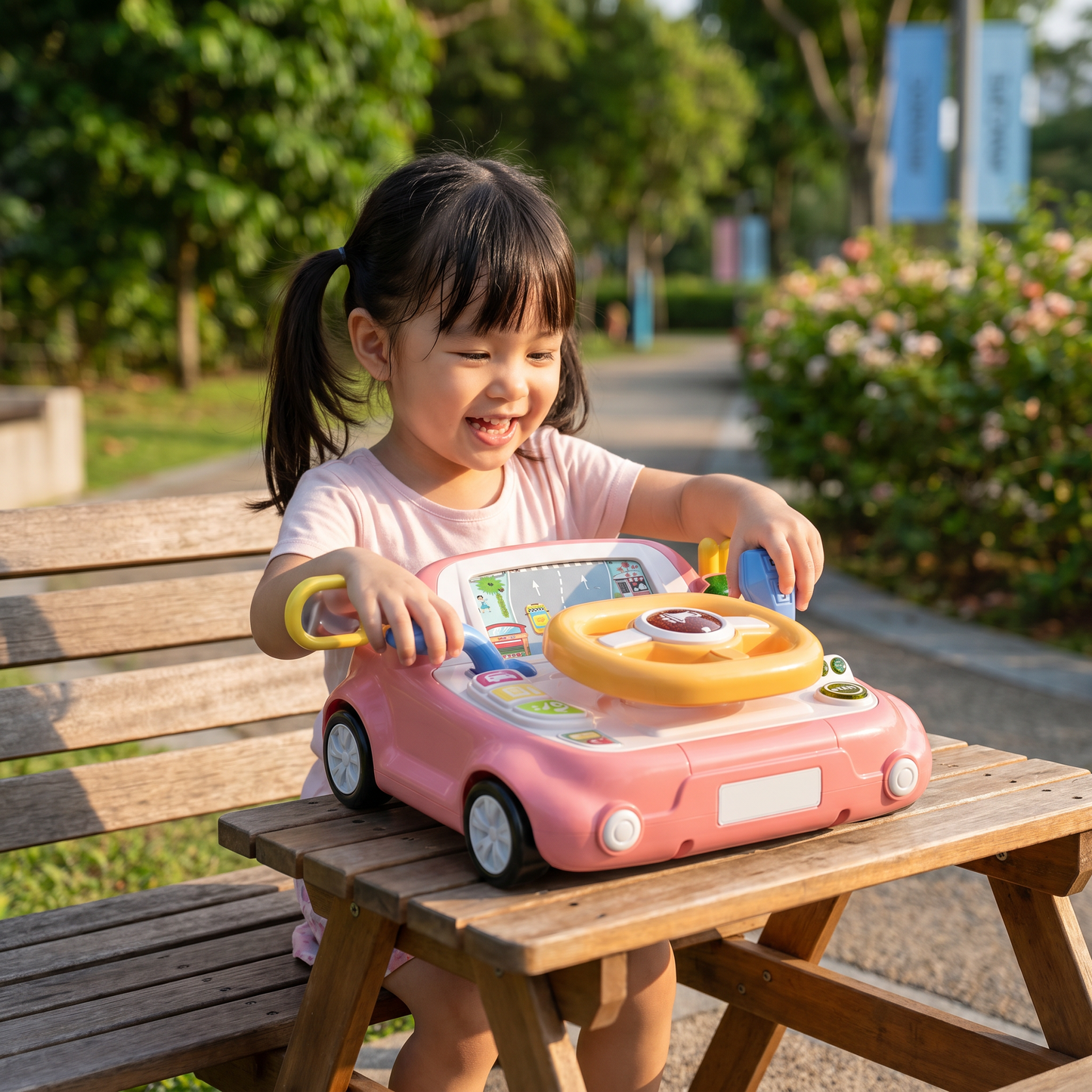 Driving Simulator Toy with Steering Wheel and Screen for Kids