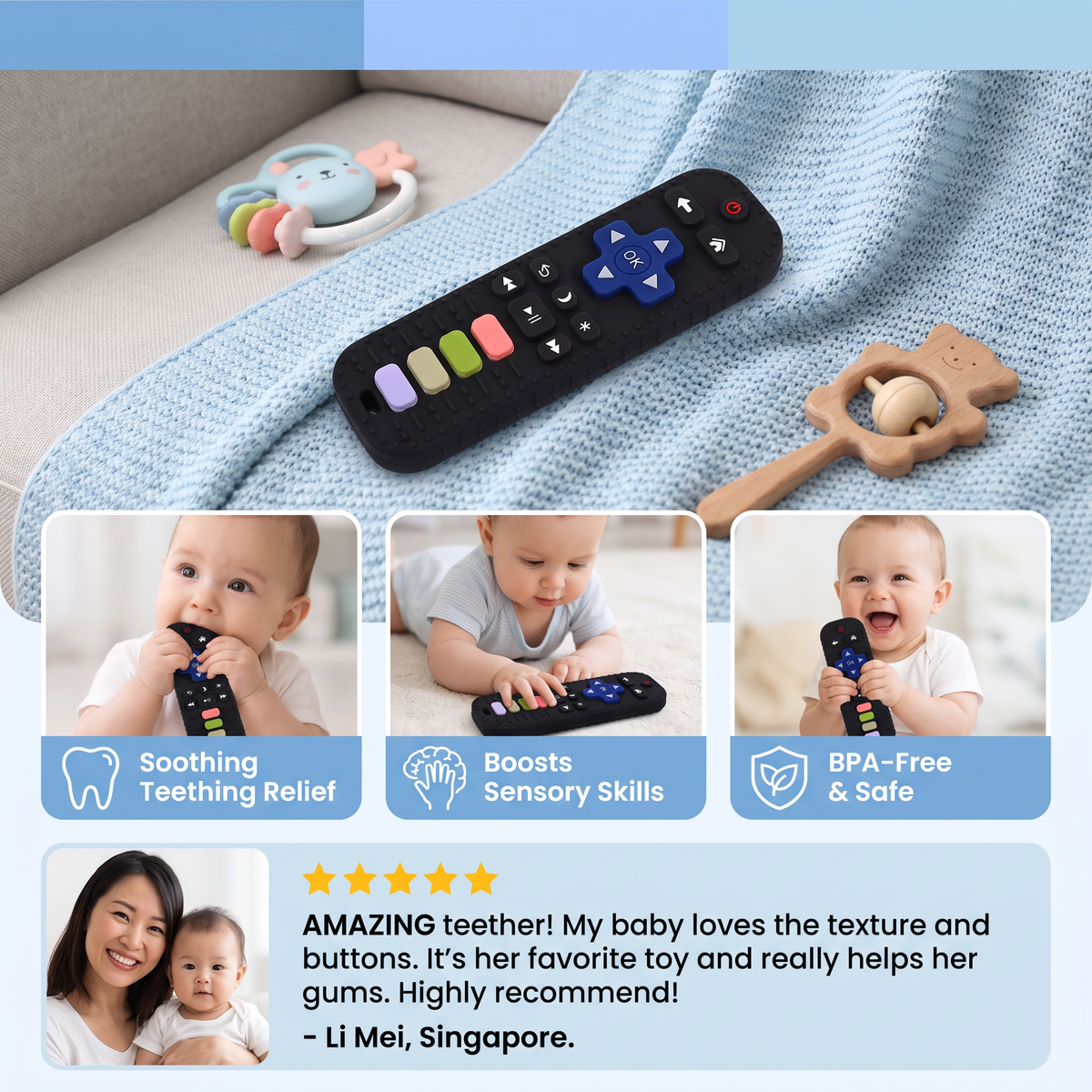Silicone Remote Control Baby Teether – BPA-Free Sensory Chew Toy