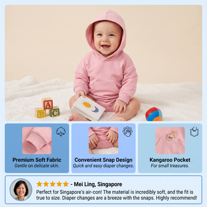 Hooded Baby Romper – Soft Long Sleeve Onesie with Front Pocket
