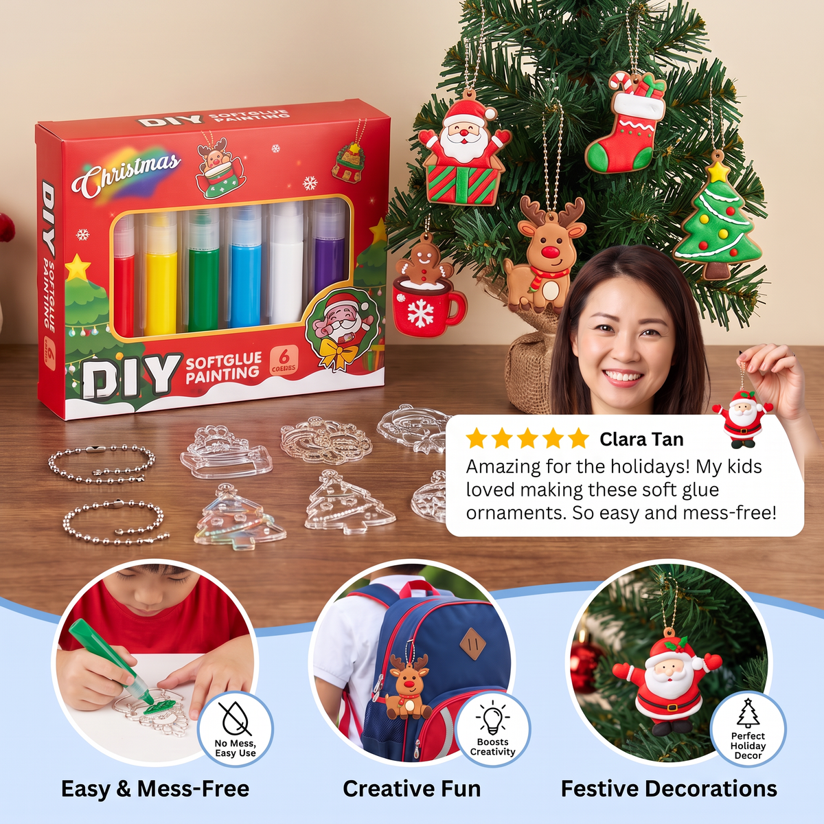 DIY Christmas No-Bake Glue Painting Ornament Craft Kit for Kids