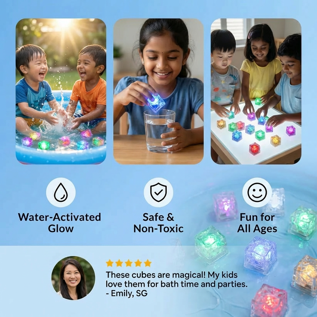 Light-Up Bath Cube Toy Set for Kids – 6-Piece Set