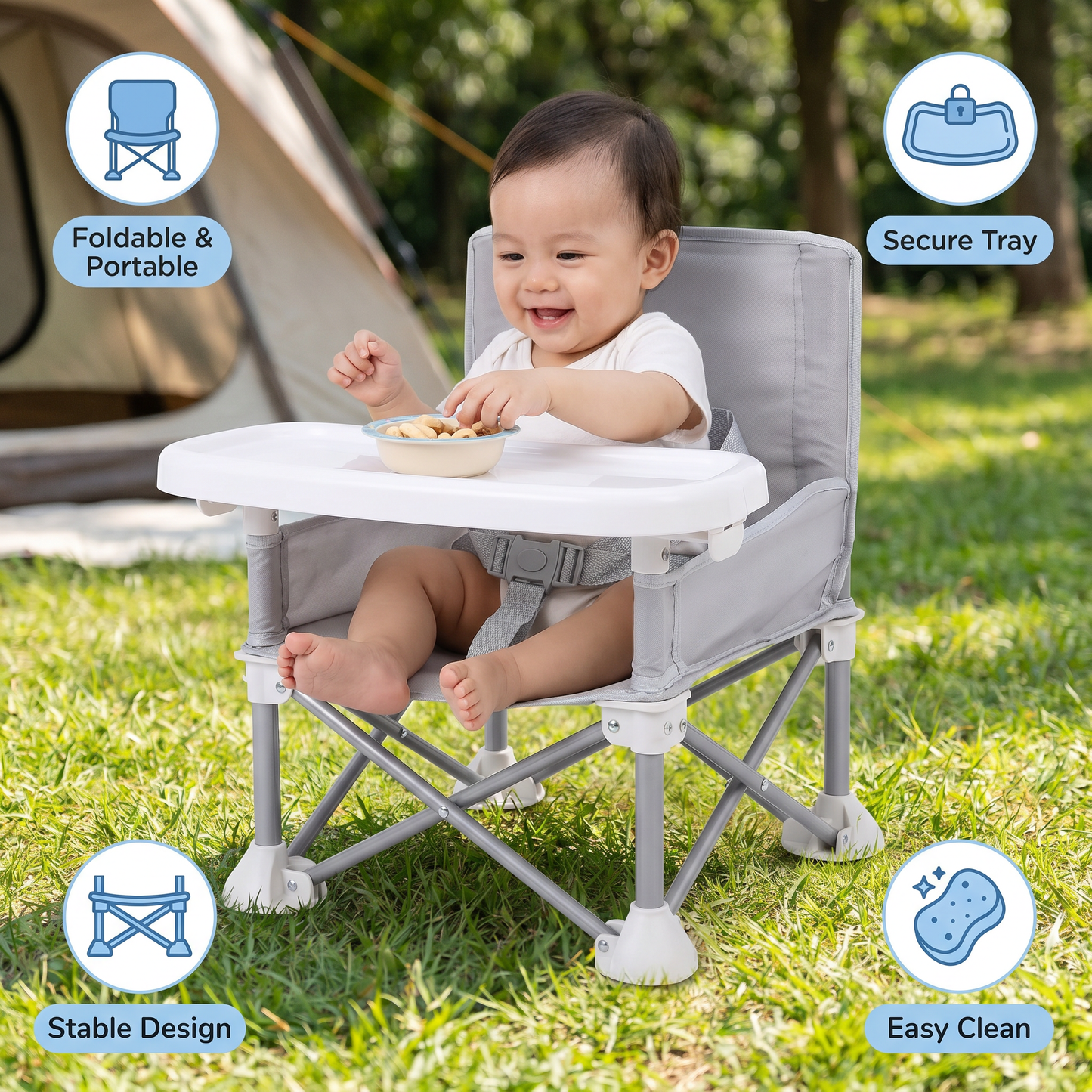 Foldable Baby Camping Chair with Tray for On the Go
