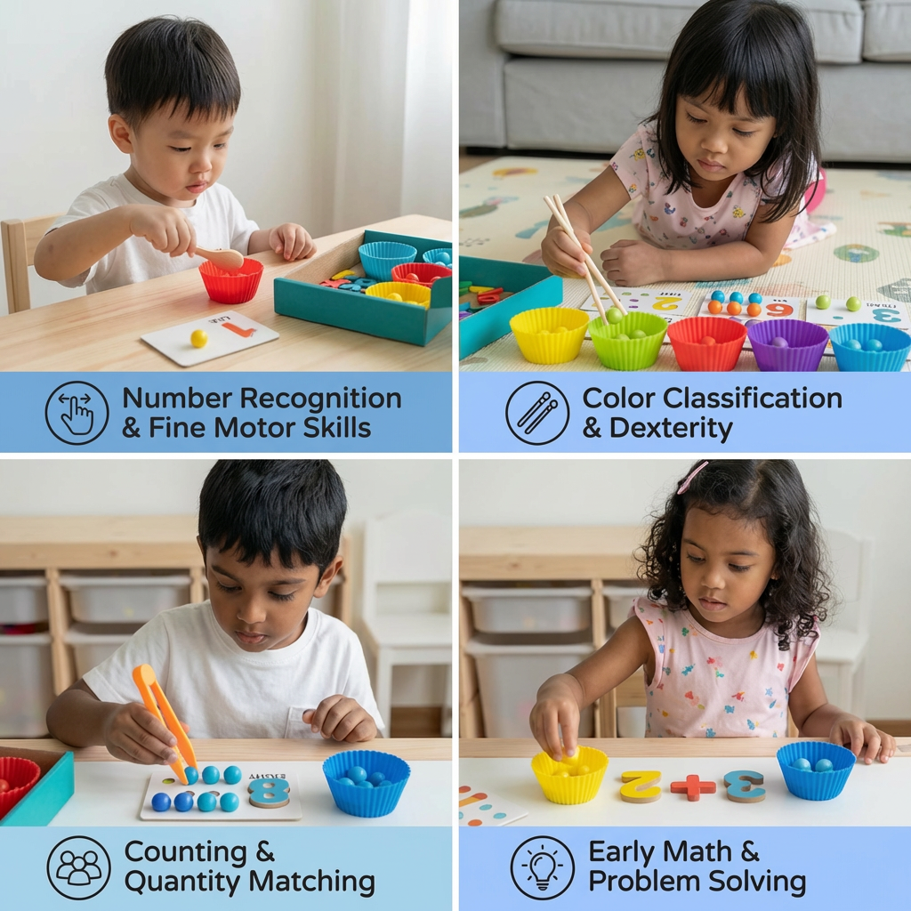 Montessori Math Puzzle for Kids ⎜ Educational Bead Matching Game for Number Recognition and Counting Skills
