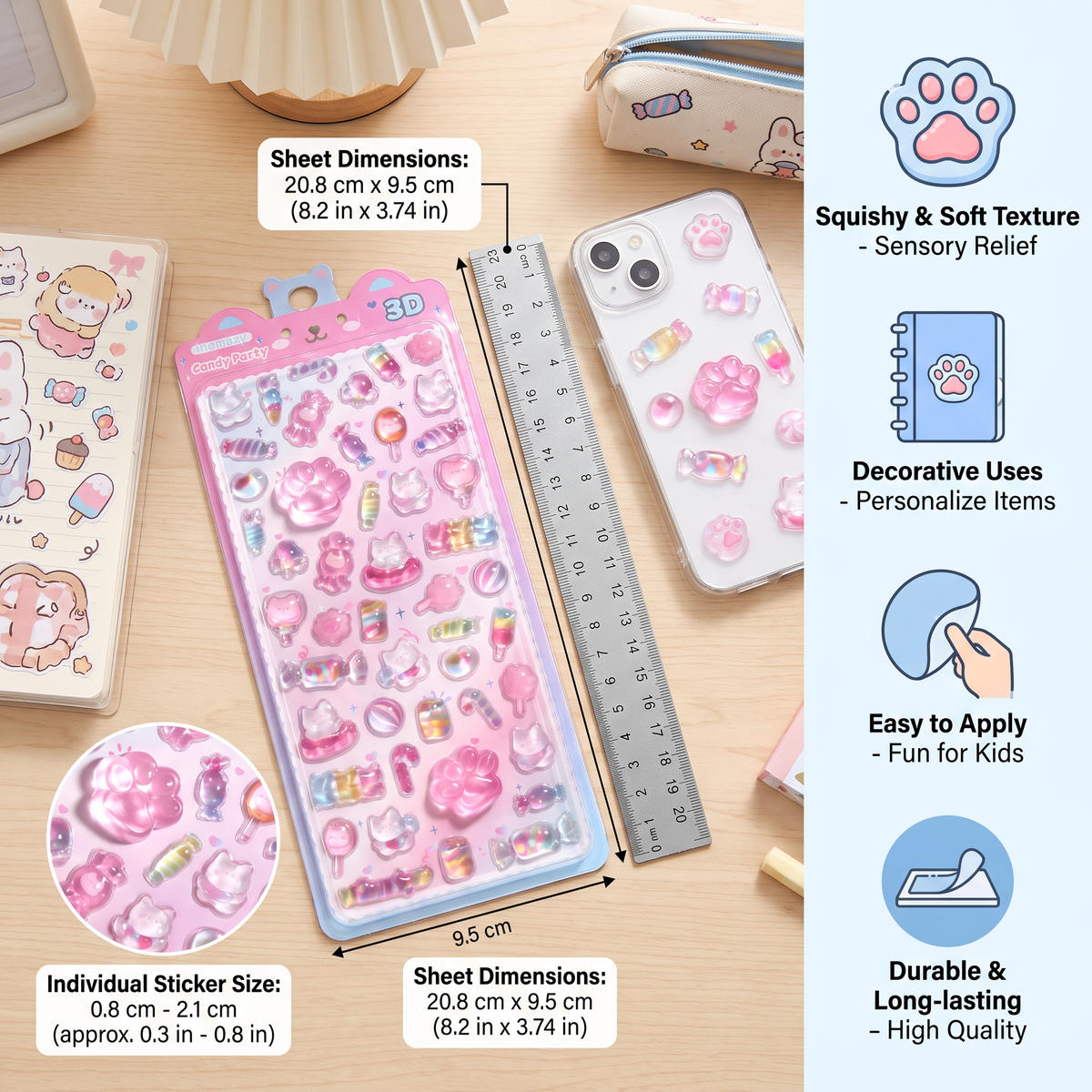3D Squishy Pet Paw Stickers – Cute Puffy Stickers for Kids