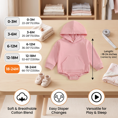 Hooded Baby Romper – Soft Long Sleeve Onesie with Front Pocket
