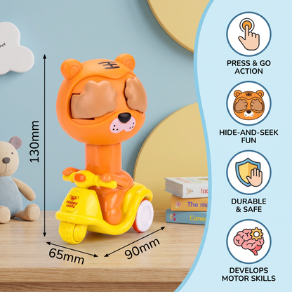 Press & Go Animal Motorcycle Toy – Cute Hide-and-Seek Character Car