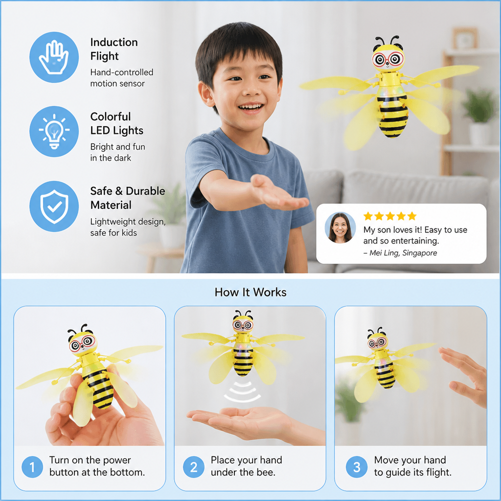 Hand-Controlled Flying Bee Toy with Motion Sensor and LED Lights