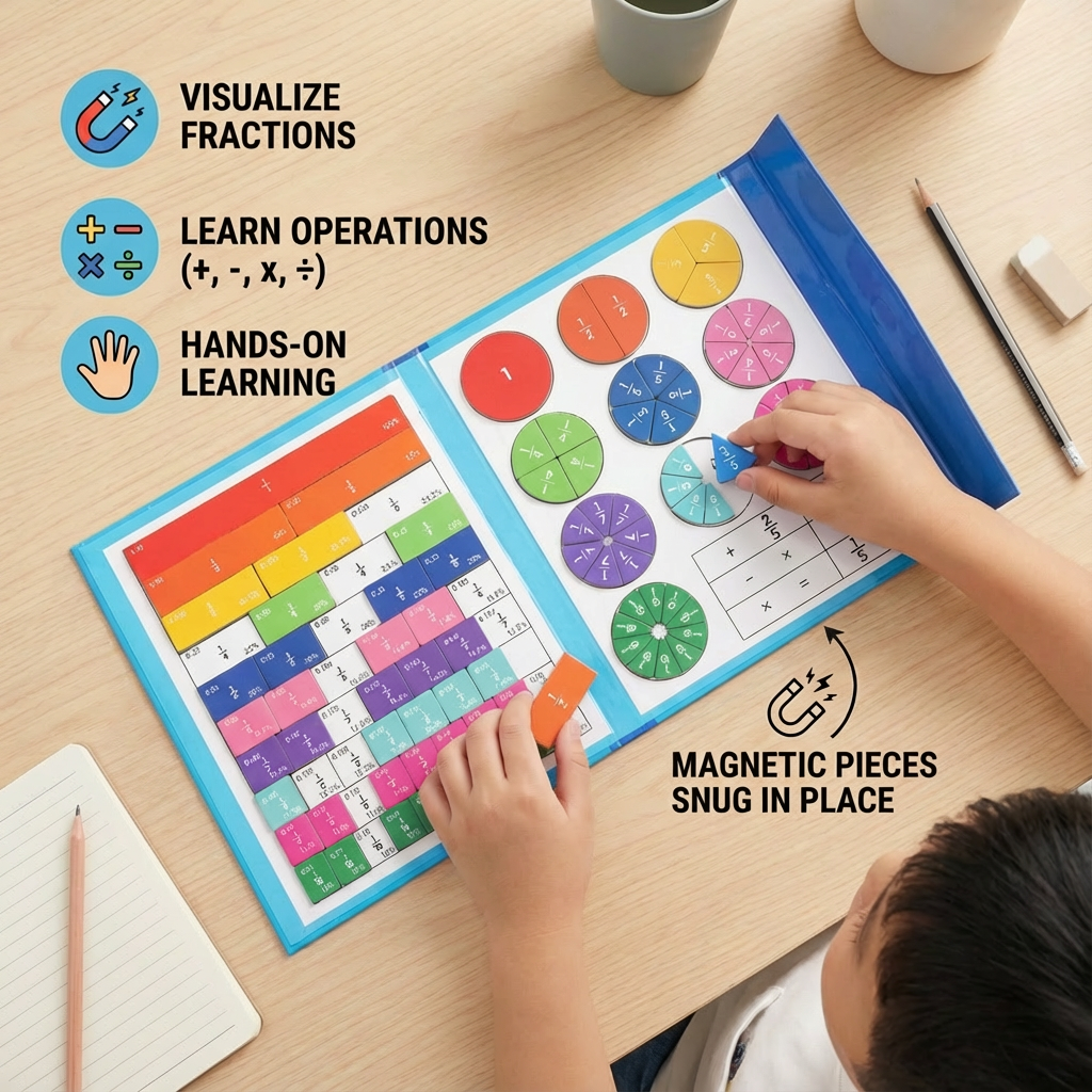 Magnetic Fraction Learning Board for Kids ⎜ Colorful Math Tool for Understanding Fractions and Operations